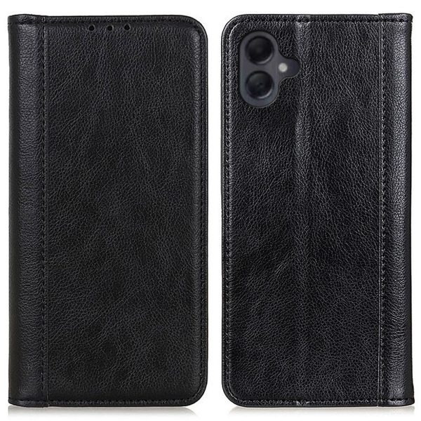 Samsung Galaxy A06 genuine leather case with magnetic closure - Black For Discount