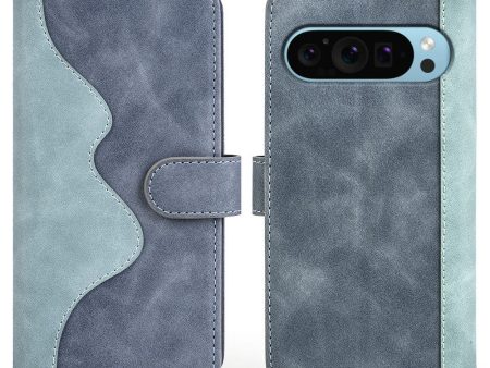 Two-color Google Pixel 9 leather flip case - Blue For Discount