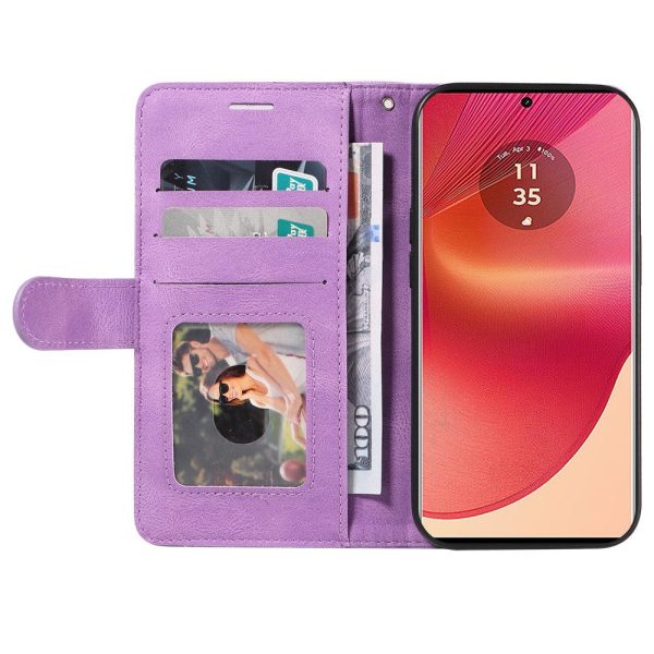 Textured Motorola Edge 50 Fusion leather case with strap - Light Purple For Sale