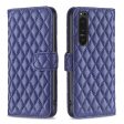 Rhombus pattern matte Sony Xperia 10 VI flip case - Blue Cheap