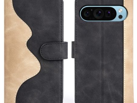 Two-color Google Pixel 9 leather flip case - Black For Sale