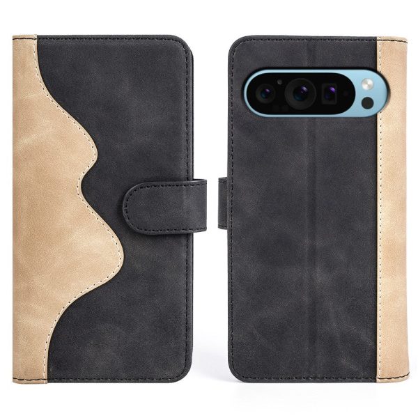 Two-color Google Pixel 9 leather flip case - Black For Sale