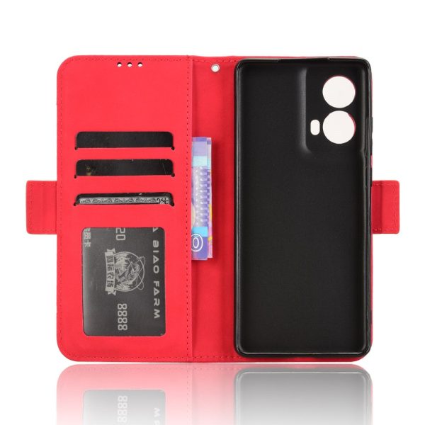 Modern-styled leather wallet case for Motorola Moto G85 - Red on Sale