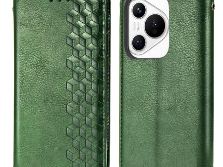 Huawei Pura 70 leather case with a stylish rhombus imprint - Green Discount