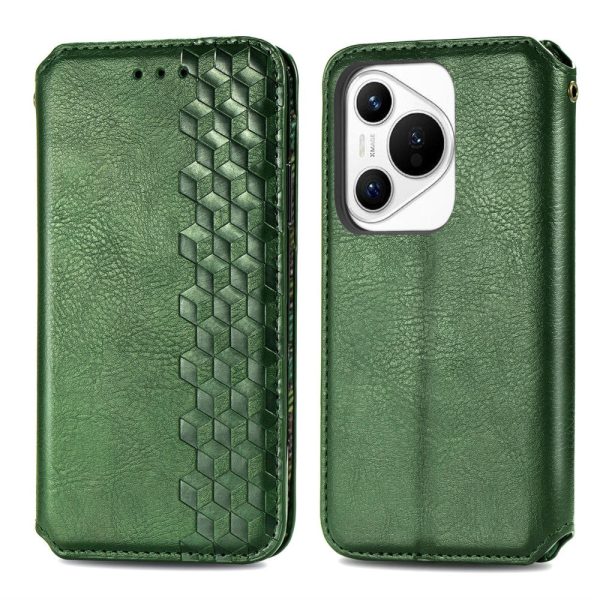 Huawei Pura 70 leather case with a stylish rhombus imprint - Green Discount