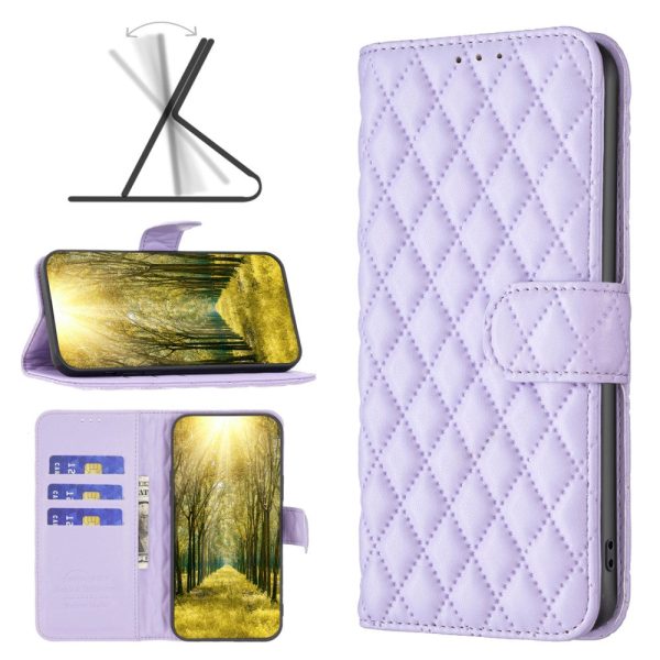 Rhombus pattern matte iPhone 16 Plus flip case - Purple For Discount