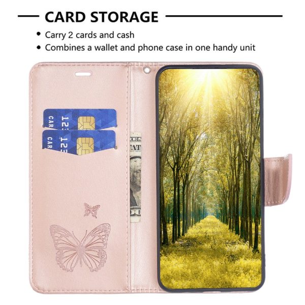 Butterfly iPhone 16 Plus Leather Case - Rose Gold Hot on Sale