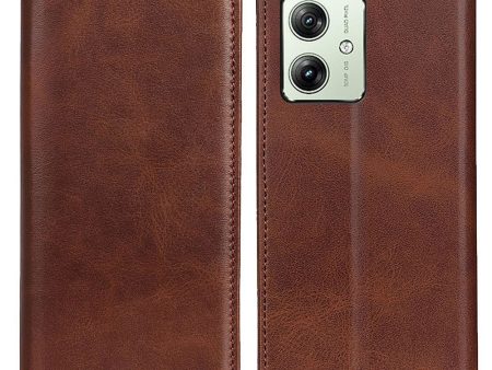 Wallet-style genuine leather Motorola Moto G64 flipcase - Coffee For Sale