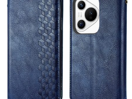 Huawei Pura 70 leather case with a stylish rhombus imprint - Blue For Cheap