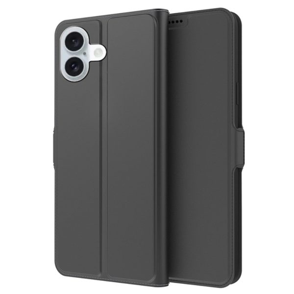 Smooth and thin premium iPhone 16 Plus leather case - Black Cheap