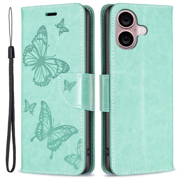 Butterfly iPhone 16 Leather Case - Green Online Hot Sale