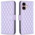 Rhombus pattern matte iPhone 16 Plus flip case - Purple For Discount