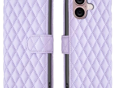 Rhombus pattern matte iPhone 16 Plus flip case - Purple For Discount