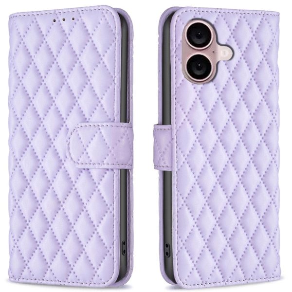 Rhombus pattern matte iPhone 16 Plus flip case - Purple For Discount