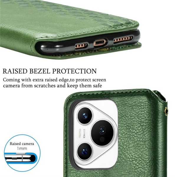 Huawei Pura 70 leather case with a stylish rhombus imprint - Green Discount