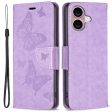 Butterfly iPhone 16 Plus Leather Case - Purple For Sale