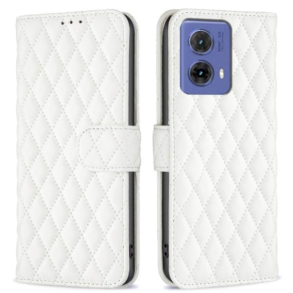 Rhombus pattern matte Motorola Moto G85 flip case - White Cheap