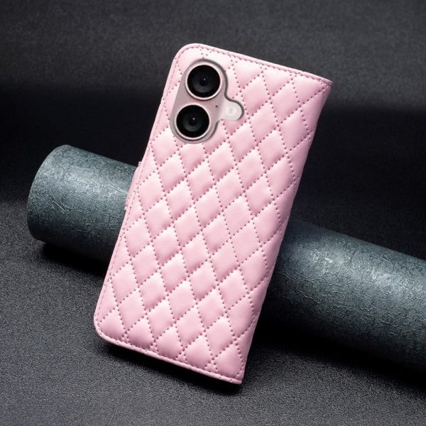 Rhombus pattern matte iPhone 16 flip case - Pink on Sale