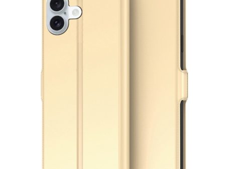 Smooth and thin premium iPhone 16 Plus leather case - Gold For Sale