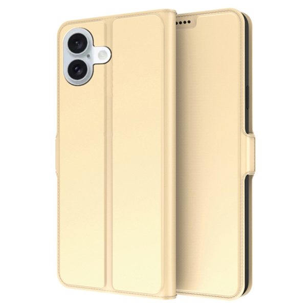 Smooth and thin premium iPhone 16 Plus leather case - Gold For Sale