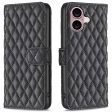 Rhombus pattern matte iPhone 16 Plus flip case - Black For Cheap