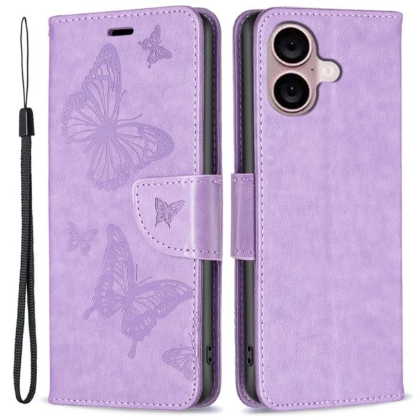 Butterfly iPhone 16 Leather Case - Purple Hot on Sale