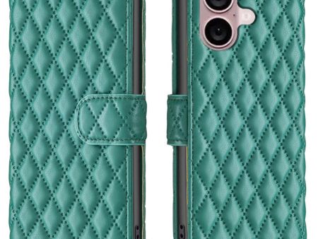 Rhombus pattern matte iPhone 16 flip case - Green For Discount