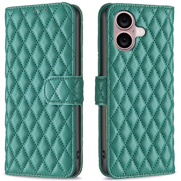 Rhombus pattern matte iPhone 16 flip case - Green For Discount