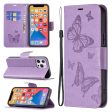 Butterfly iPhone 16 Leather Case - Purple Hot on Sale