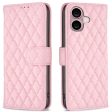 Rhombus pattern matte iPhone 16 Plus flip case - Pink Supply