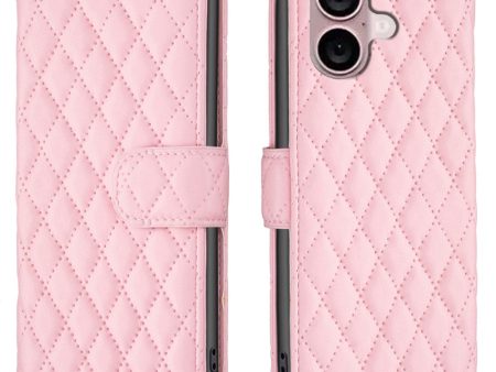 Rhombus pattern matte iPhone 16 Plus flip case - Pink Supply