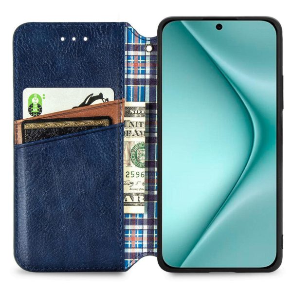 Huawei Pura 70 leather case with a stylish rhombus imprint - Blue For Cheap