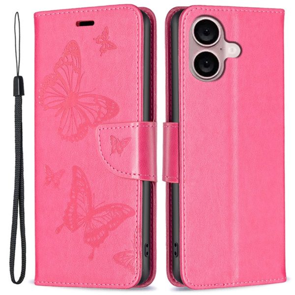 Butterfly iPhone 16 Leather Case - Rose Discount