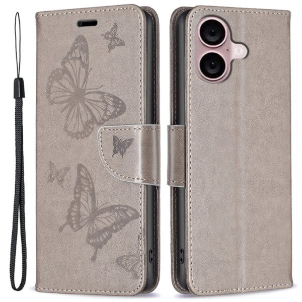 Butterfly iPhone 16 Plus Leather Case - Grey Discount