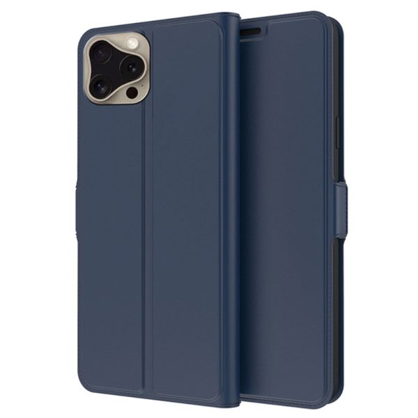 Smooth and thin premium iPhone 16 Pro Max leather case - Blue For Sale