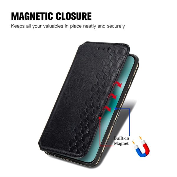 Huawei Pura 70 leather case with a stylish rhombus imprint - Black For Discount