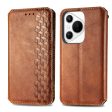 Huawei Pura 70 leather case with a stylish rhombus imprint - Brown Online Hot Sale