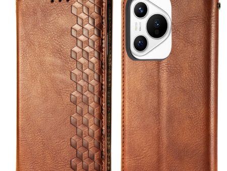 Huawei Pura 70 leather case with a stylish rhombus imprint - Brown Online Hot Sale