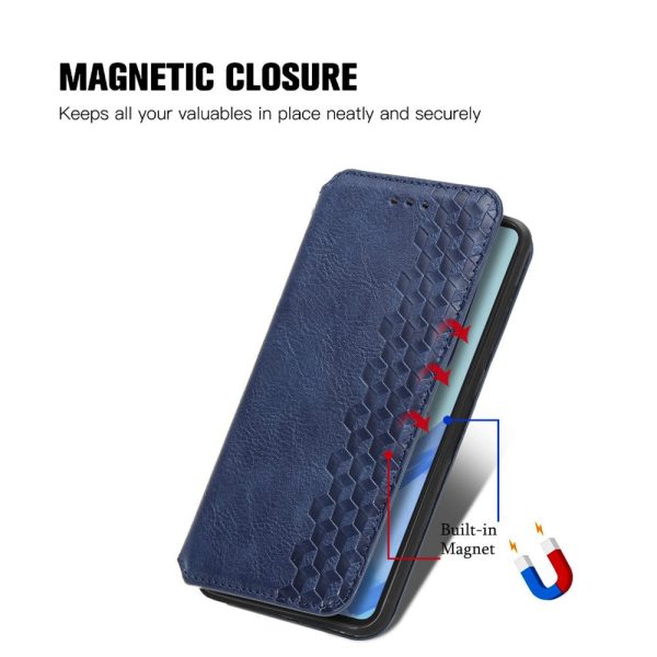 Samsung Galaxy M55   Samsung Galaxy F55   C55 leather case with a stylish rhombus imprint - Blue For Discount