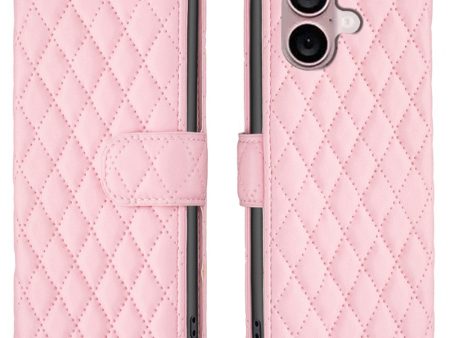 Rhombus pattern matte iPhone 16 flip case - Pink on Sale