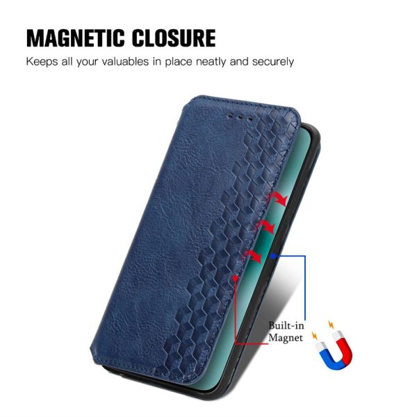 Huawei Pura 70 leather case with a stylish rhombus imprint - Blue For Cheap