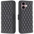 Rhombus pattern matte iPhone 16 flip case - Black For Cheap