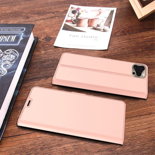 Smooth and thin premium iPhone 16 Pro leather case - Rose Gold For Cheap