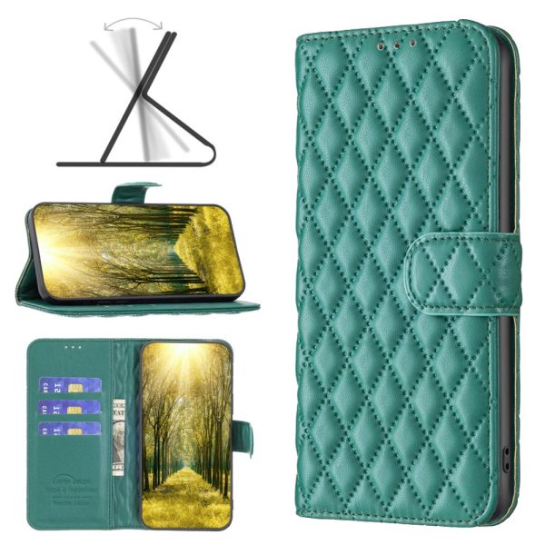 Rhombus pattern matte iPhone 16 flip case - Green For Discount