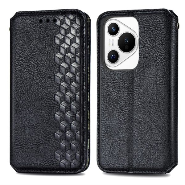 Huawei Pura 70 leather case with a stylish rhombus imprint - Black For Discount