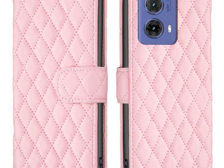 Rhombus pattern matte Motorola Moto G85 flip case - Pink Supply