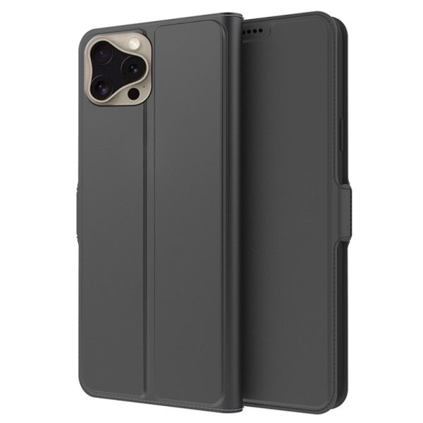 Smooth and thin premium iPhone 16 Pro leather case - Black Online now