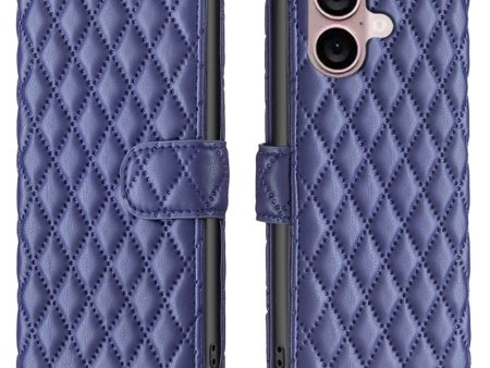 Rhombus pattern matte iPhone 16 Plus flip case - Blue For Sale