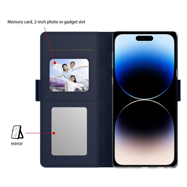 iPhone 16 Plus phone case with make-up mirror and slick design - Blue Fashion