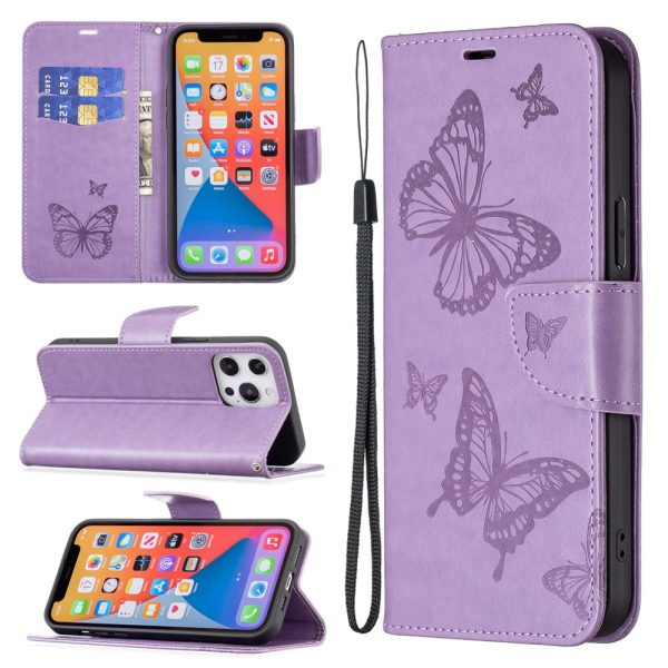 Butterfly iPhone 16 Plus Leather Case - Purple For Sale